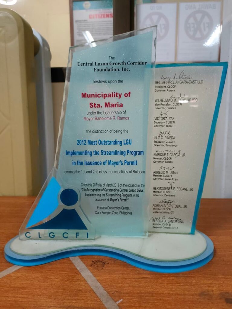 Most Outstanding LGU Implementing the Streamlining Program in the Issuance of Mayor's Permit